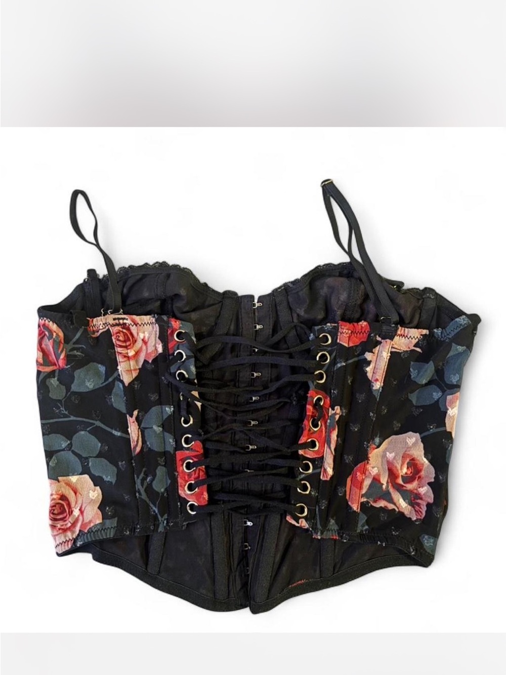Urban Outfitters Out From Under Dark Navy Floral Lace Corset Bustier Size S - Picture 2 of 3